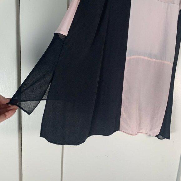 Wilfred ARITZIA sz S 100% Silk Pink Black Color Block Semi-Sheer Crepe Tank Cami - Picture 8 of 10